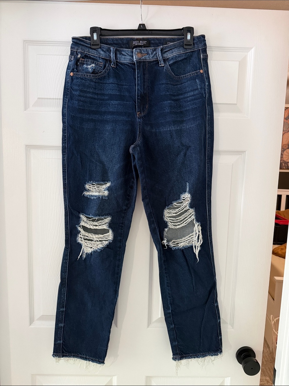 Judy Blue Rigid Magic Dark Blue Distressed Boyfriend Jeans